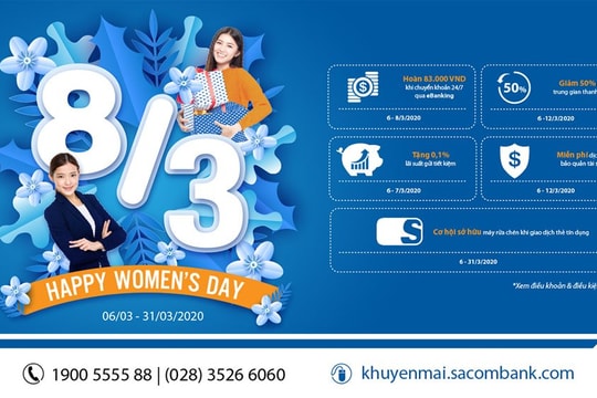 Ưu đãi lớn tại Sacombank trong suốt tháng 3