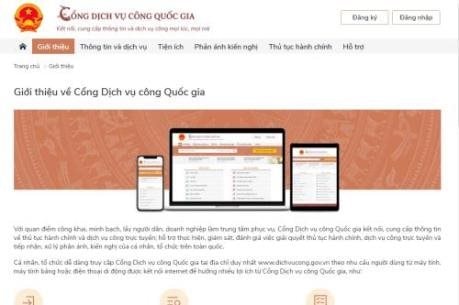 Danh mục dịch vụ công trực tuyến tích hợp, cung cấp trên Cổng dịch vụ công quốc gia năm 2022