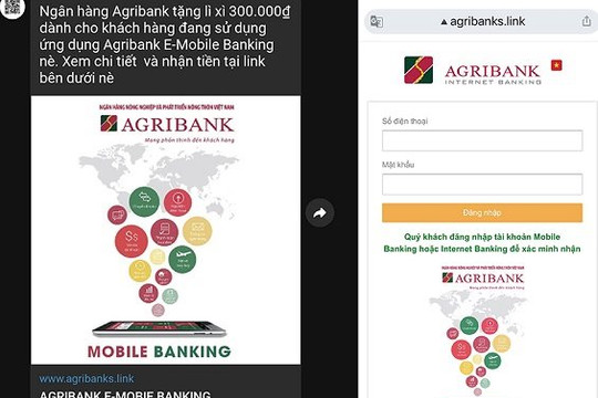 Agribank cảnh báo các hình thức lừa đảo gửi tin nhắn "lì xì đầu năm"