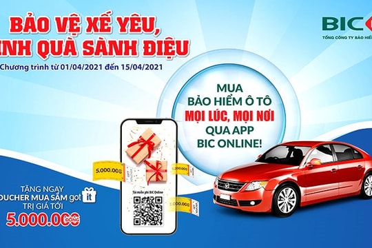 BIC ưu đãi khách hàng mua bảo hiểm vật chất ô tô qua ứng dụng BIC Online
