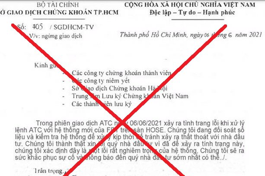 HOSE khẳng định công văn thông tin lỗi phiên ATC là giả