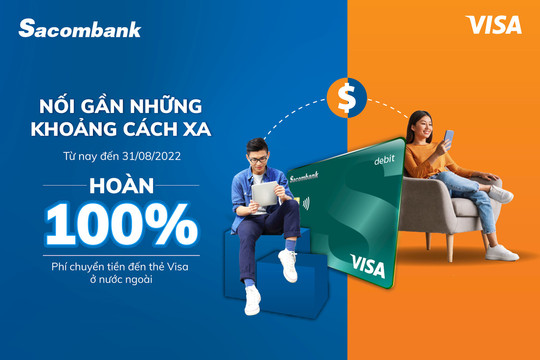 Sacombank hoàn 100% phí chuyển tiền nhanh đến thẻ Visa tại nước ngoài