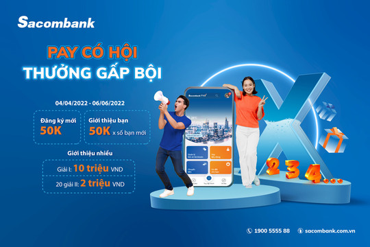 “Pay có hội - Thưởng gấp bội” với Sacombank