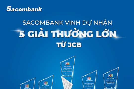 Sacombank nhận 5 Giải thưởng lớn về giải pháp mới và tăng trưởng doanh số thẻ từ JCB