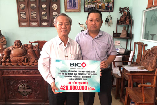BIC tạm ứng 420 triệu đồng bảo hiểm trách nhiệm dân sự xe ô tô cho 4 nạn nhân tại Dĩ An, Bình Dương
