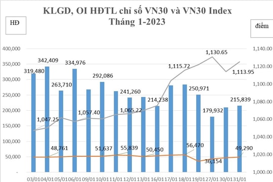 Tháng 1/2023: Giao dịch hợp đồng tương lai chỉ số VN30 giảm 35,72% 