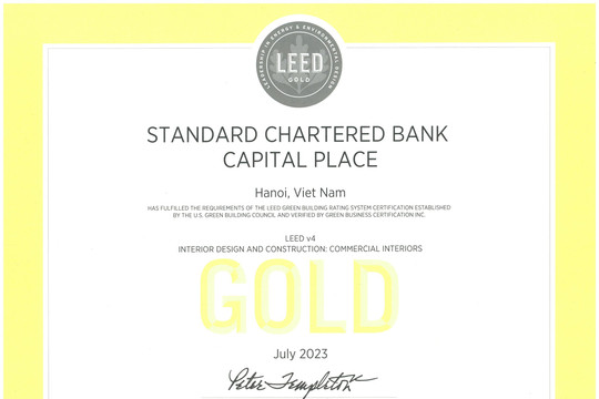 Standard Chartered Việt Nam nhận chứng chỉ LEED Gold cho thiết kế thân thiện với môi trường nhất