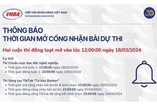 Thời gian mở cổng nhận bài dự thi 2 cuộc thi trong chuỗi hoạt động kỷ niệm 30 năm thành lập Hiệp hội Ngân hàng Việt Nam