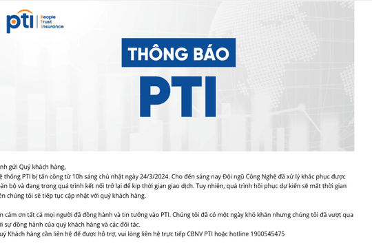 Hệ thống công ty bảo hiểm PTI bị tấn công