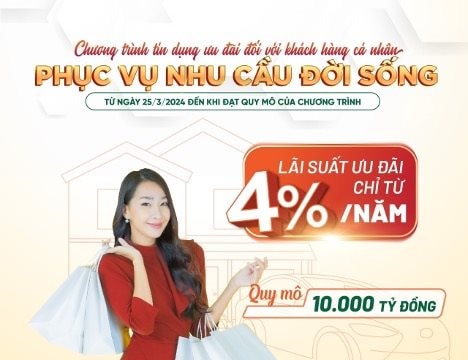 Agribank dành 10.000 tỷ đồng cho vay phục vụ nhu cầu đời sống với lãi suất từ 4,0%/năm