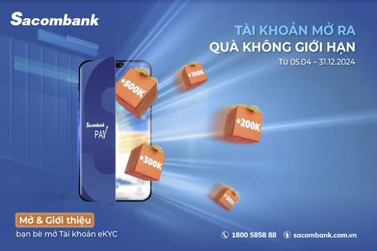Thưởng không giới hạn khi giới thiệu bạn bè, người thân mở tài khoản trên Sacombank Pay