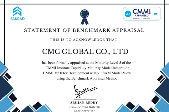 CMC nâng cấp thành công Chứng chỉ Quản lý chất lượng CMMI cấp độ cao nhất