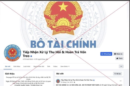 Cảnh báo giả mạo trang facebook của Bộ Tài chính