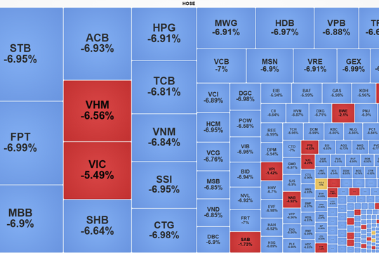 VN-Index tiếp tục mất gần 80 điểm, với 265 mã giảm sàn