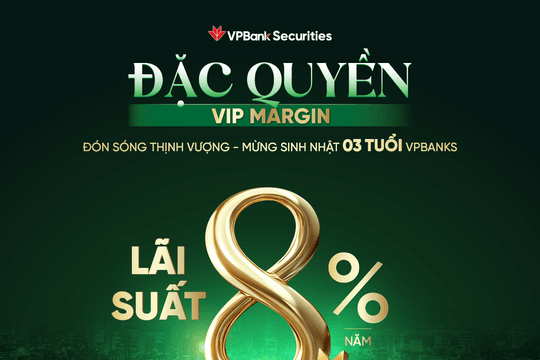 Đồng hành cùng nhà đầu tư chuyên nghiệp, VPBank Securities tung ưu đãi margin hạn mức 50 tỷ đồng, lãi suất 8%/năm