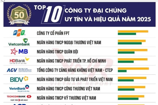 7 ngân hàng nằm trong Top 10 công ty đại chúng uy tín và hiệu quả năm 2025