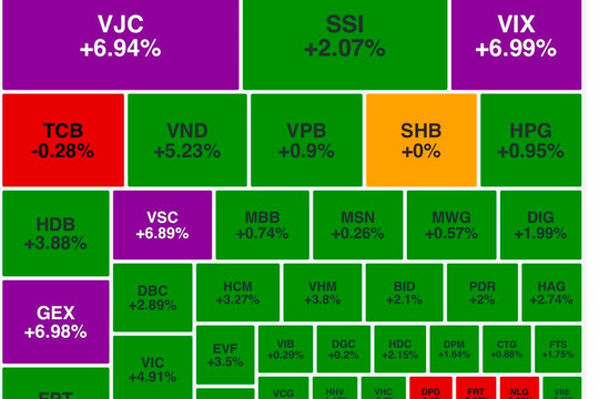 VN-Index bật tăng hơn 24 điểm nhờ nhóm cổ phiếu vốn hóa lớn