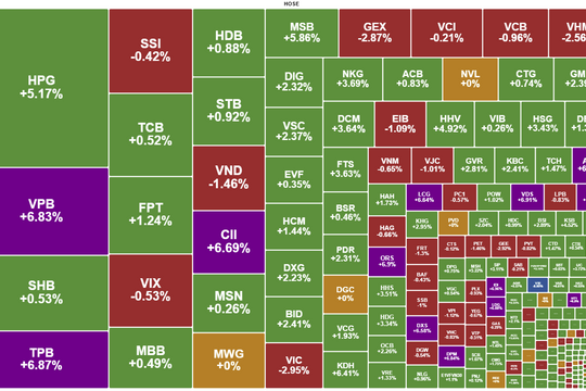 TPB, VPB khoe sắc tím giúp VN-Index lấy lại sắc xanh
