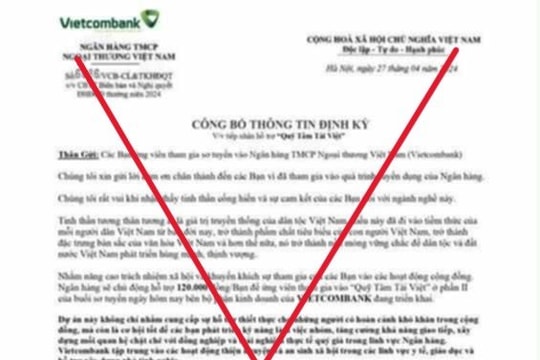 Cảnh báo thủ đoạn lừa đảo mạo danh Vietcombank tuyển dụng dự án an sinh xã hội