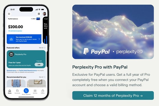 PayPal và Venmo tặng miễn phí 1 năm gói Perplexity Pro