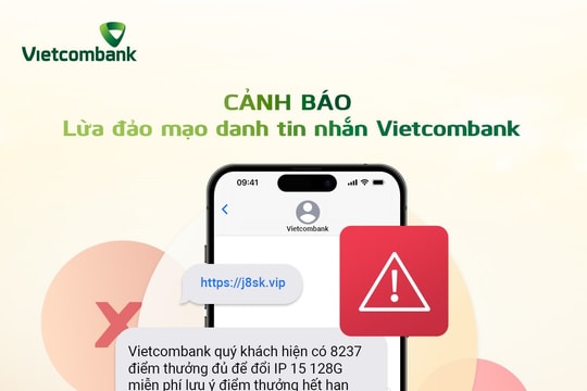 Cảnh báo lừa đảo mạo danh tin nhắn SMS Vietcombank với nội dung thông báo điểm thưởng hết hạn, hướng dẫn đổi quà để đánh cắp thông tin thẻ
