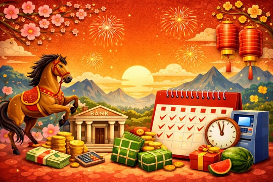 Lịch nghỉ Tết Nguyên đán Bính Ngọ 2026 của hệ thống ngân hàng