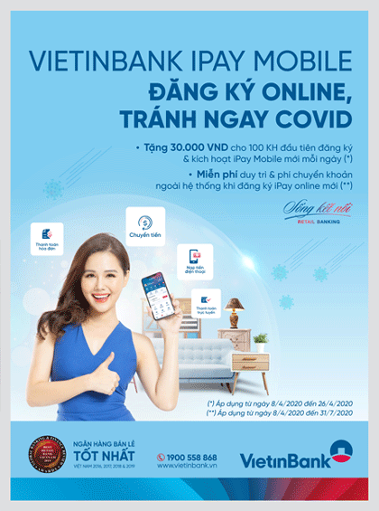 Đăng ký VietinBank iPay Mobile tặng ngay 30.000 đồng