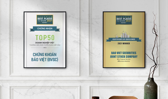 Chứng khoán Bảo Việt được vinh danh Top 100 nơi làm việc tốt nhất Việt Nam 2021