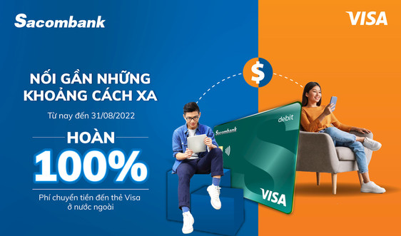 Sacombank hoàn 100% phí chuyển tiền nhanh đến thẻ Visa tại nước ngoài