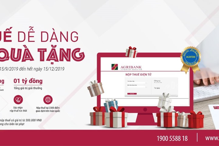 Tặng ngay 100.000 đồng cho 10.000 khách hàng thực hiện nộp thuế qua Agribank