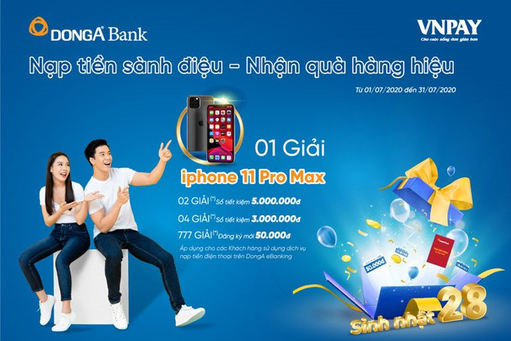 Cơ hội nhận iPhone 11 Pro Max khi nạp tiền điện thoại trên DongA eBanking