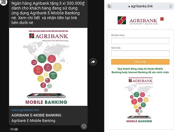 Agribank cảnh báo các hình thức lừa đảo gửi tin nhắn "lì xì đầu năm"