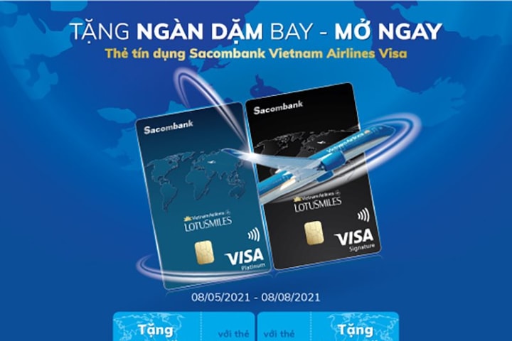 Tặng dặm bay cho khách hàng mở thẻ tín dụng Sacombank Vietnam Airlines Visa