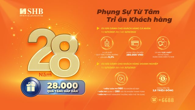  Tưng bừng sinh nhật 28 năm: SHB tri ân khách hàng 28.000 quà tặng