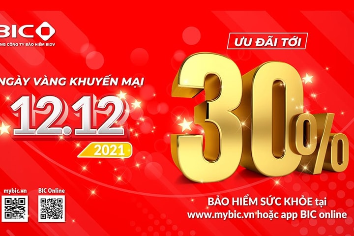 BIC giảm tới 30% phí bảo hiểm sức khỏe trực tuyến trong ngày vàng khuyến mãi 12.12