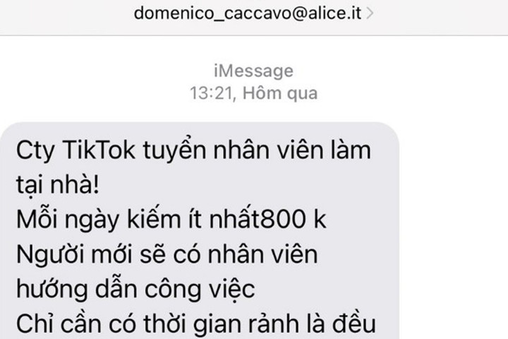 Chiêu lừa mới: Spam tin nhắn tuyển dụng làm online 'việc nhẹ, lương cao'