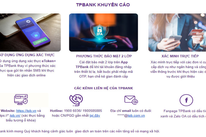 TPBank khuyến cáo giao dịch an toàn