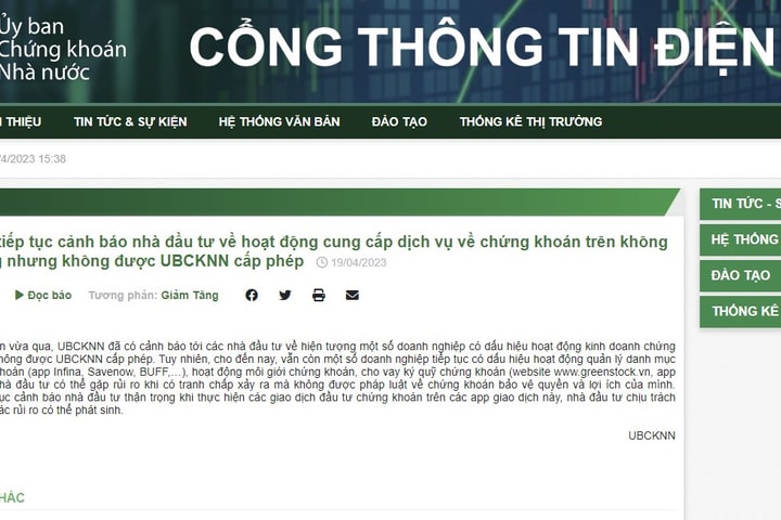 Tiếp tục cảnh báo nhà đầu tư về hoạt động cung cấp dịch vụ chứng khoán trên không gian mạng nhưng không được cấp phép