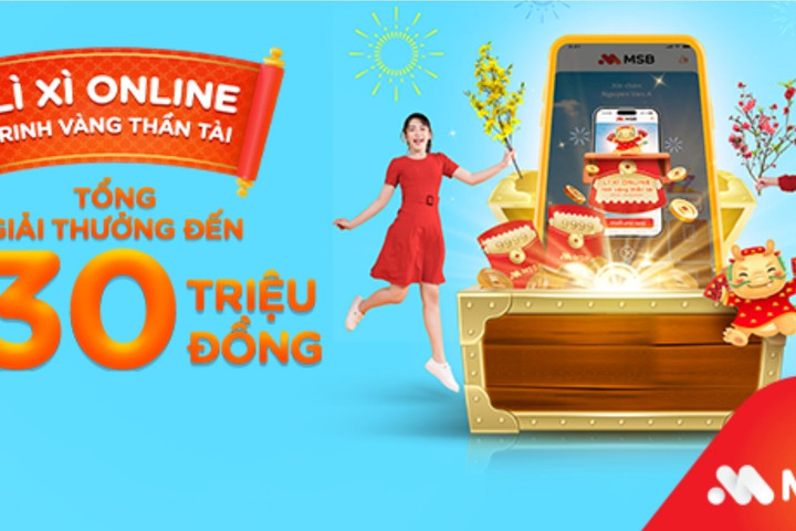 Cơ hội trúng trúng vàng 9999 khi lì xì online trên ứng dụng MSB mBank