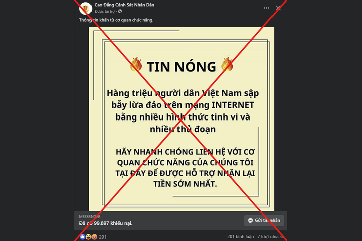 Cảnh báo giả mạo Học viện An ninh Nhân dân/Cao đẳng Cảnh sát Nhân dân hỗ trợ lấy lại tiền đã mất
