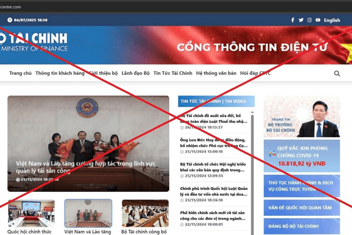 Cảnh báo giả mạo cổng thông tin điện tử Bộ Tài chính để lừa đảo