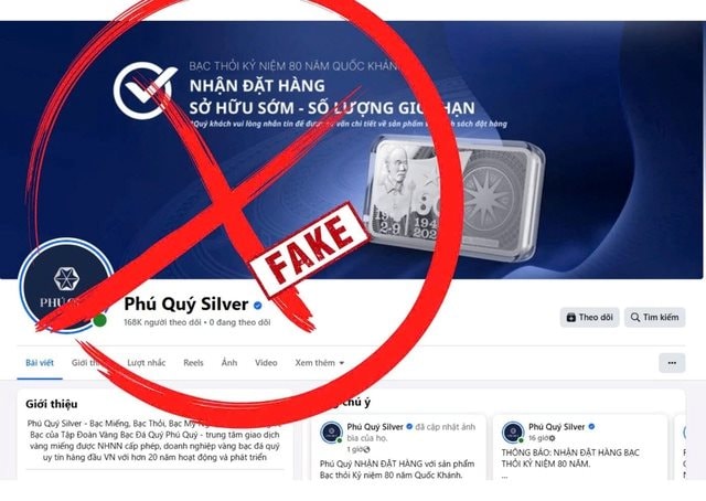 Cảnh báo giả mạo fanpage của Tập đoàn Vàng bạc Đá quý Phú Quý bán bạc thỏi Kỷ niệm 80 năm Ngày quốc khánh 2/9